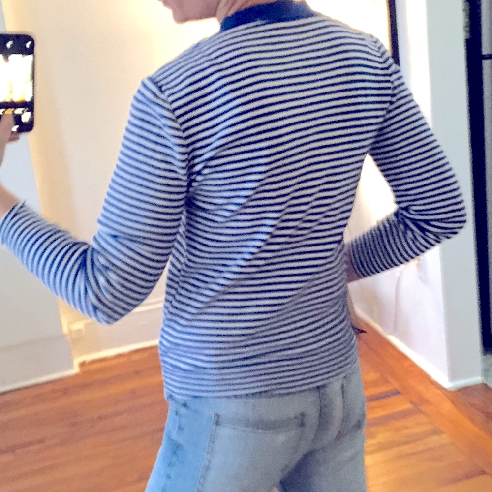 VTG Blue White Stripe V Neck Knit Pullover Sweater Jumper Academia Prep XS S M - Picture 16 of 16